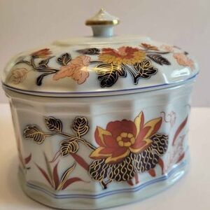 Portugal Vista Alegre Lid Gold Peony Crown Derby  Oval Lidded Box